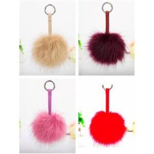 Faux Fur Pom Pom on PVC Strap with Keychain
